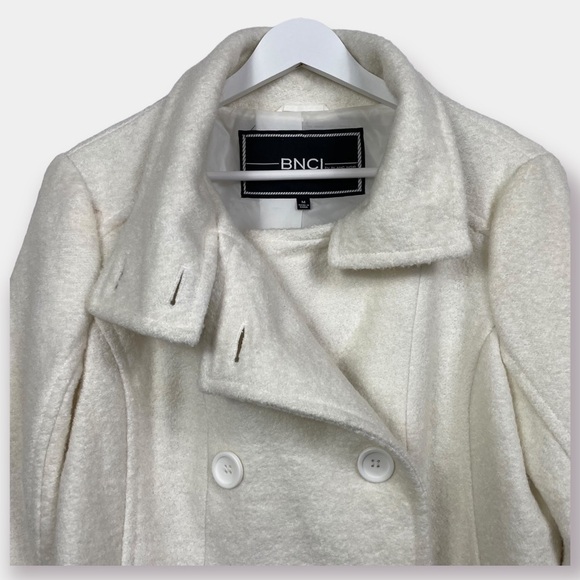 NEW BNCI Winter White Pea Coat Wool Blend Blanc Noir Size Medium - Picture 2 of 7